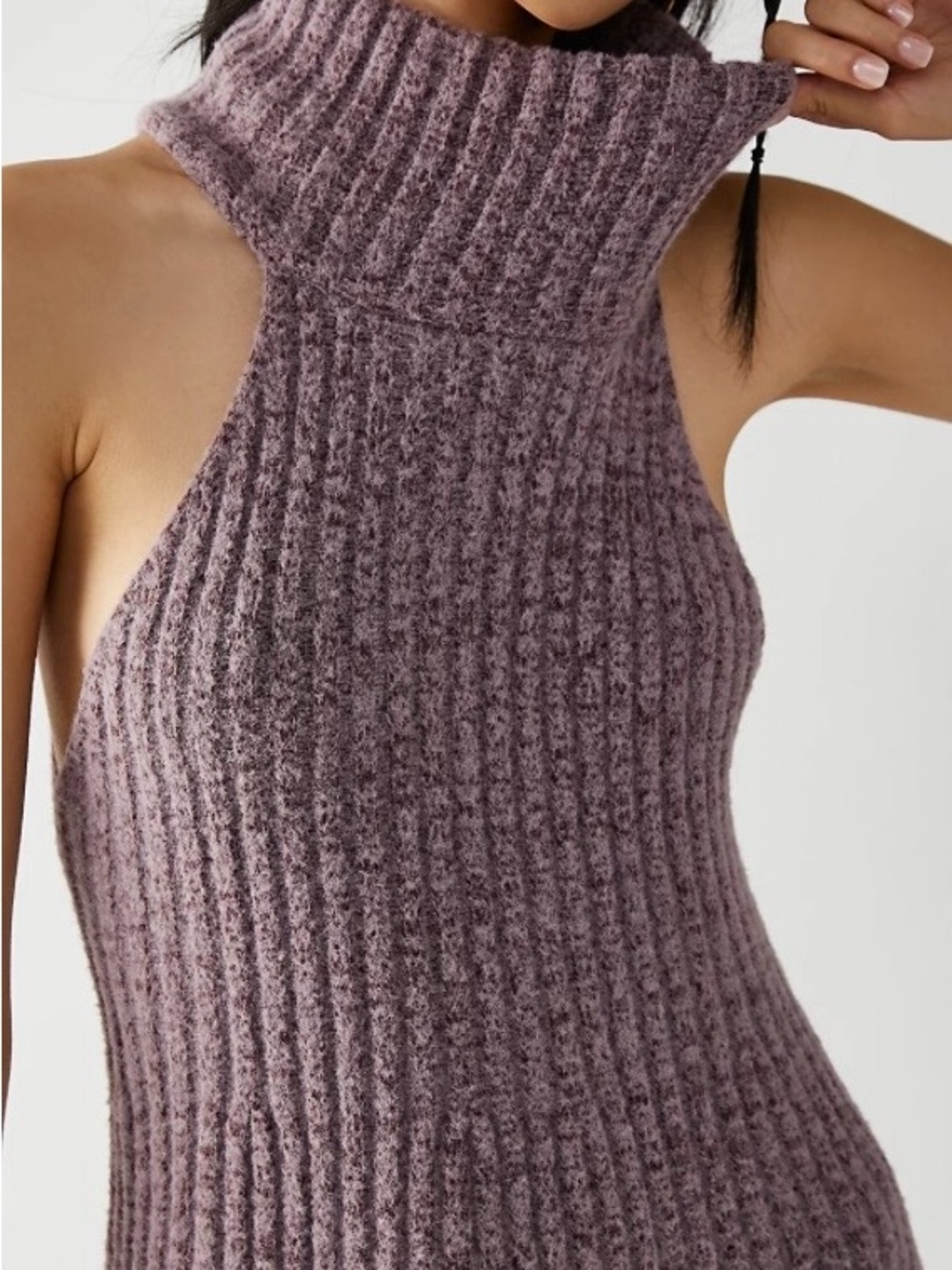 Free People Ribbed Sleeveless Turtleneck Sweater - Mauve